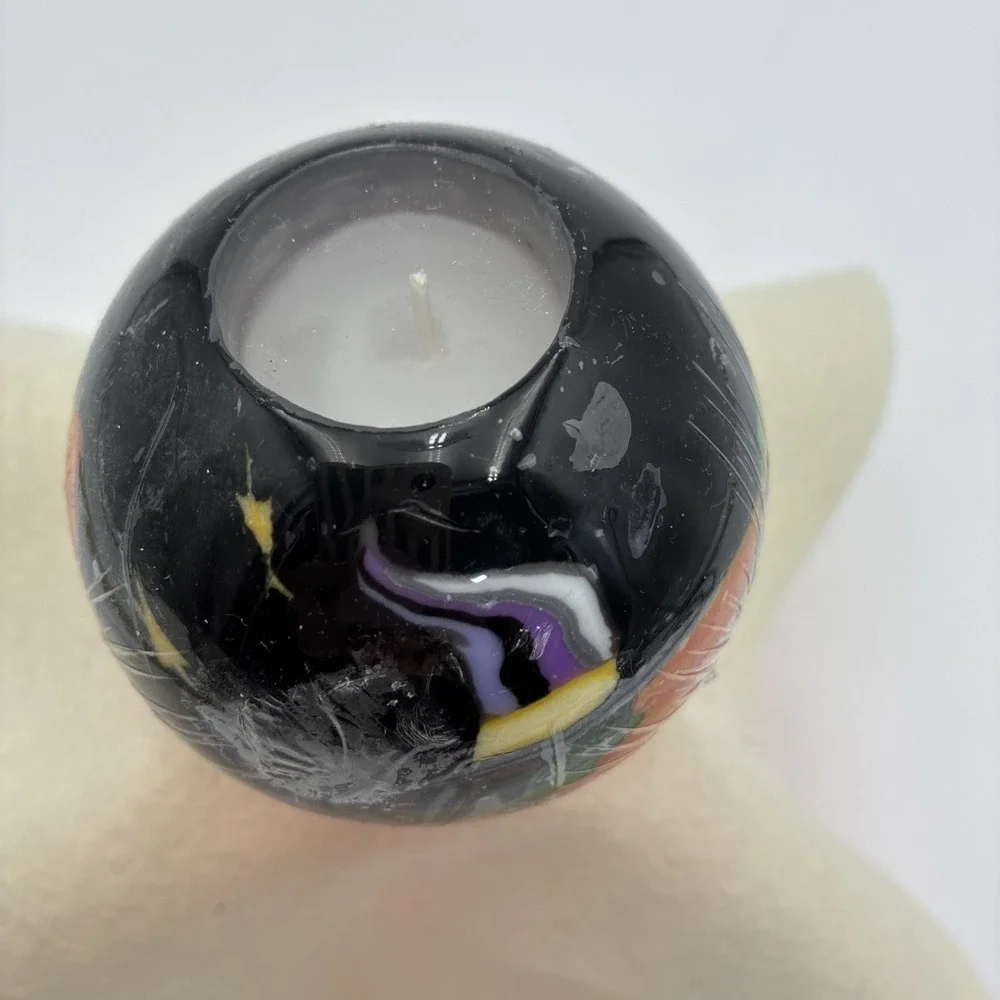 Halloween Witch Sphere Candle Round Black Orange Purple Spooky Decor 3 Inch